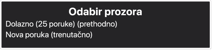 Odabir prozora je prozor koji prikazuje popis trenutačno otvorenih prozora.