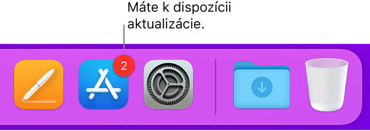 Časť Docku so zobrazenou ikonou App Store s odznakom, ktorý označuje, že sú k dispozícii aktualizácie.