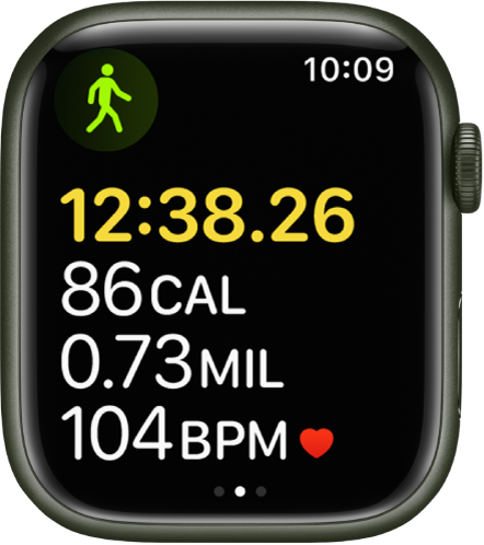 A screen showing workout stats, including elapsed time and heart rate.