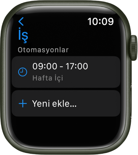 İş Odağı, hafta içi sabah 9 ile öğleden sonra 5 arasında bir zamanlama gösteriyor. Yeni ekle düğmesi alt tarafta.