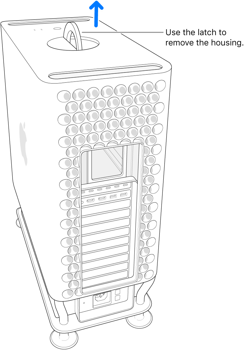 The latch rotated and standing up; the housing being lifted off the computer.