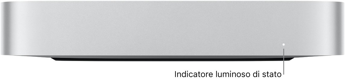 Il lato anteriore di Mac mini che mostra l’indicatore luminoso di stato.