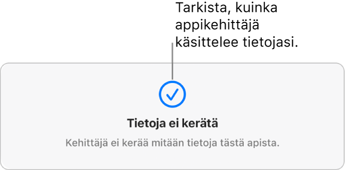 Osa Mac App Storen etusivusta, jossa näkyy valitun appikehittäjän tietosuojakäytäntö.