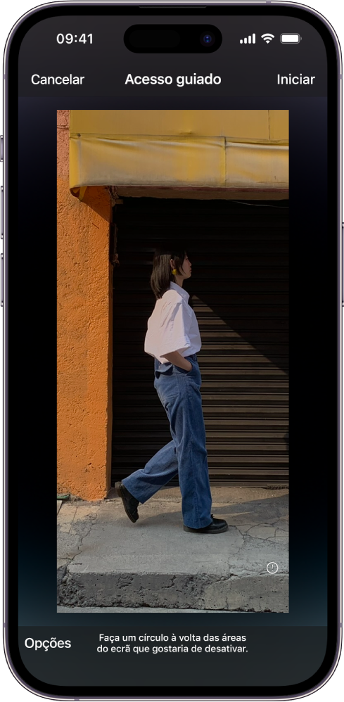 Um ecrã do iPhone a mostrar o Acesso guiado a ser configurado.
