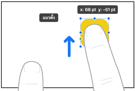 สองนิ้วของมือข้างหนึ่งกำลังย้ายรายการเป็นเส้นตรงใน Freeform