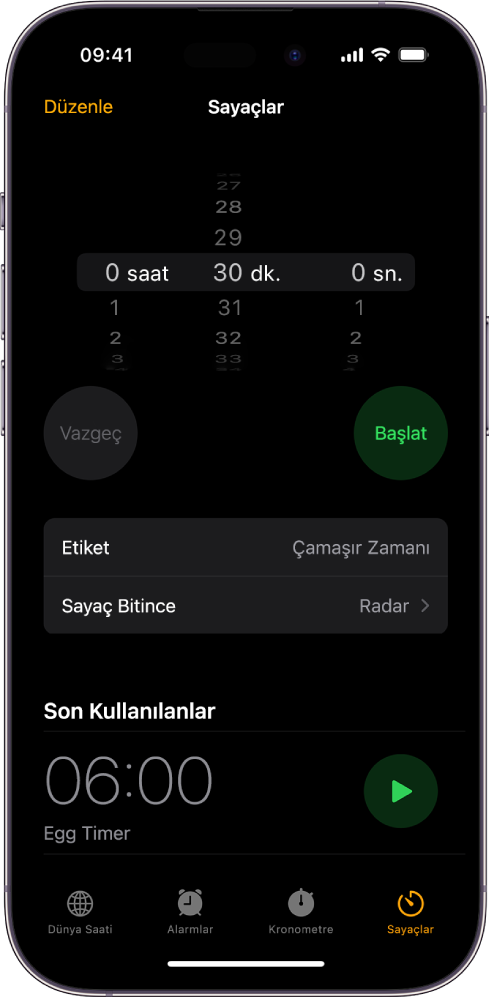 Sayaç ekleme ekranı, sayaç ayarlama ayarları ve son yaratılan bir sayacı başlatma düğmesi ile.