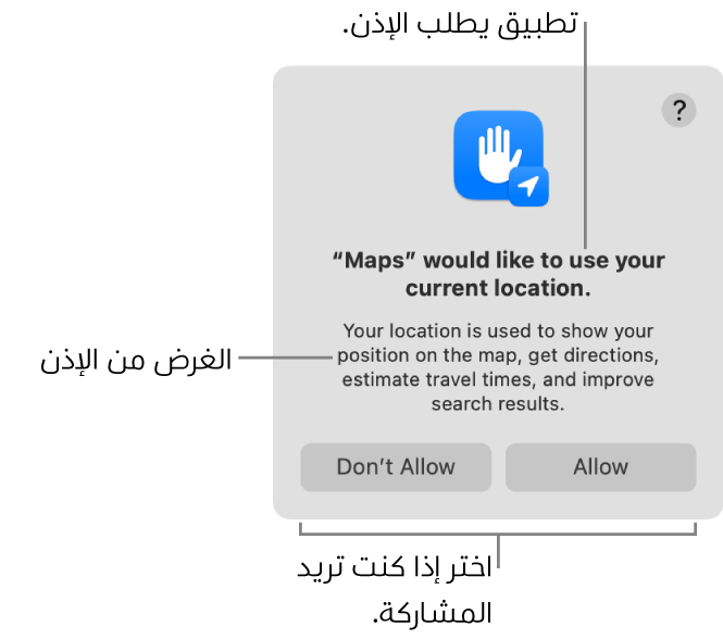 يطلب تطبيق الخرائط الإذن لاستخدام موقعك الحالي.