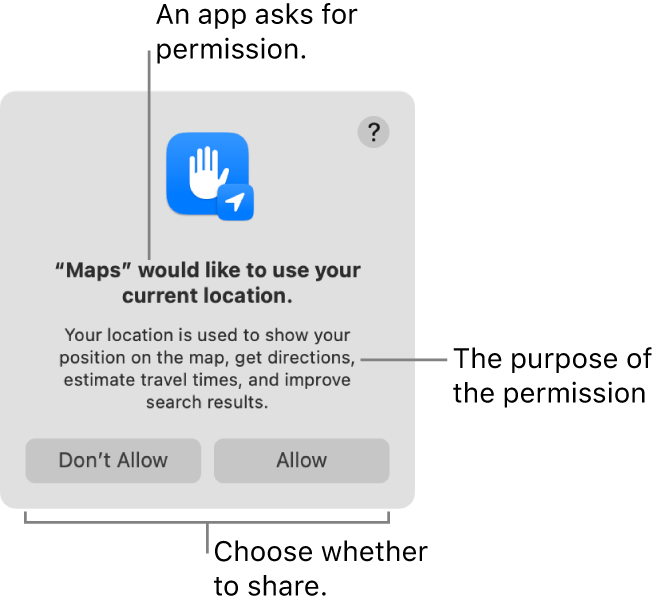 The Maps app asking for permission to use your current location.