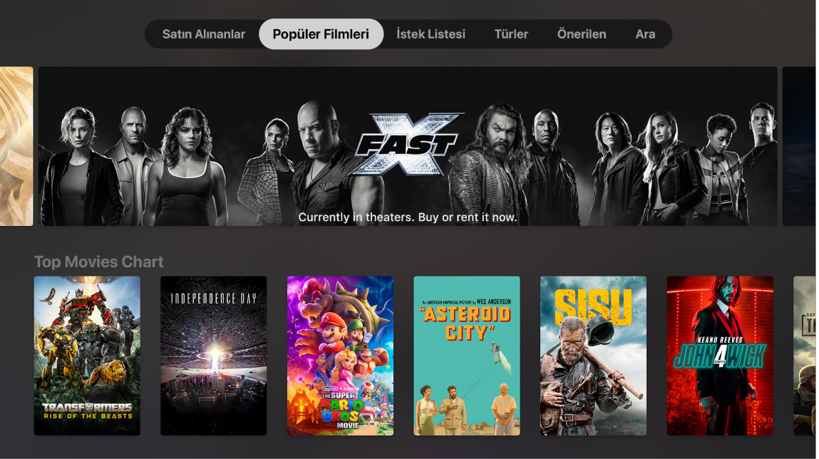iTunes Filmleri Ana Ekranı