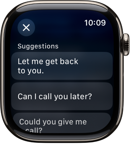 The Mail app showing three smart replies.