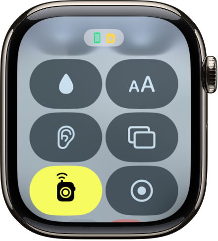 In Control Center, the Walkie-Talkie button is yellow to indicate that Walkie-Talkie is turned on.