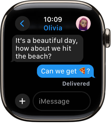 El Apple Watch mostrando una conversación en la app Mensajes.