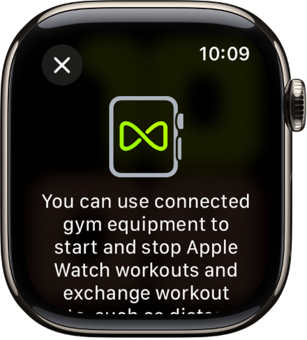 Un écran de jumelage qui s’affiche lorsque vous jumelez votre Apple Watch avec un équipement sportif.