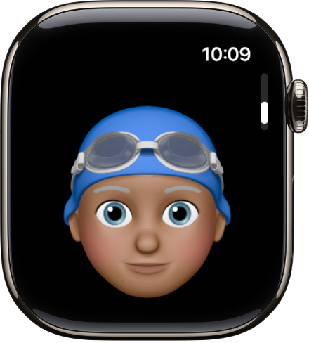 App Memoji pada Apple Watch menunjukkan muka.