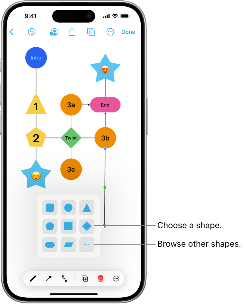 A diagram with a new shape being added.