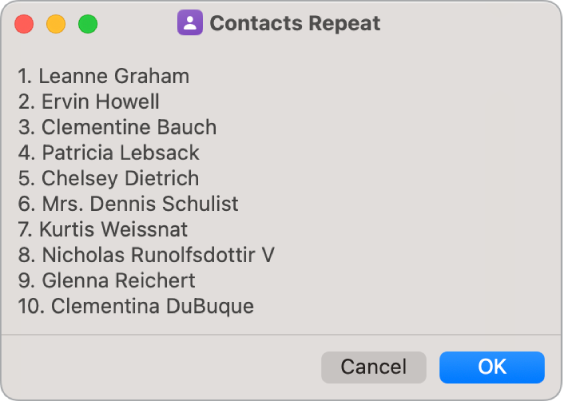 The result of a shortcut showing a list of users.