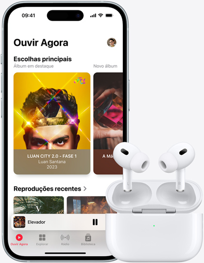 iPhone 15 playing music next to airpods