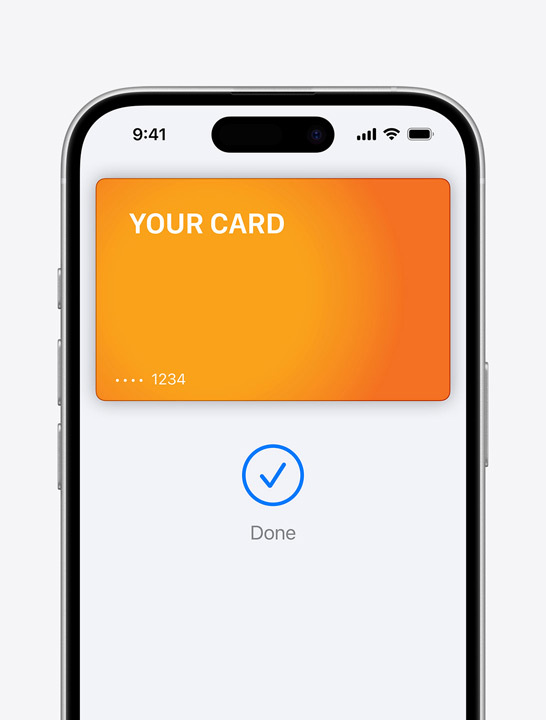 Een scherm met een Apple Pay-creditcard.