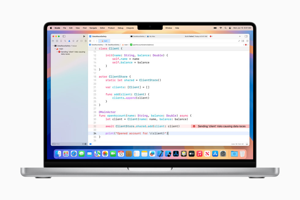 Swift 6-språkmodusen vises på en 14-tommers MacBook Pro.