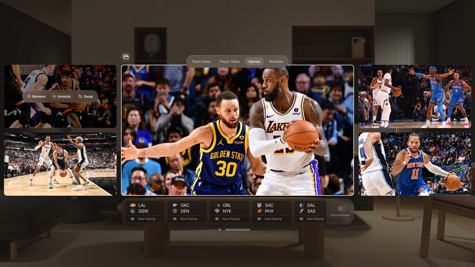 NBA i Flervisning vises på Apple Vision Pro.