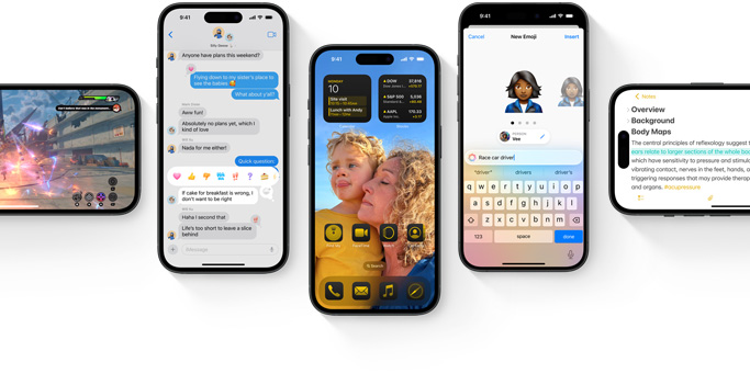 Multiple iPhone devices shown with new iOS 18 features