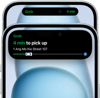 iPhone 15 showing Dynamic Island expanded view of Doordash delivery status