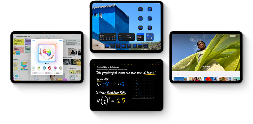 Multiple iPad devices shown with new iPadOS 18 features