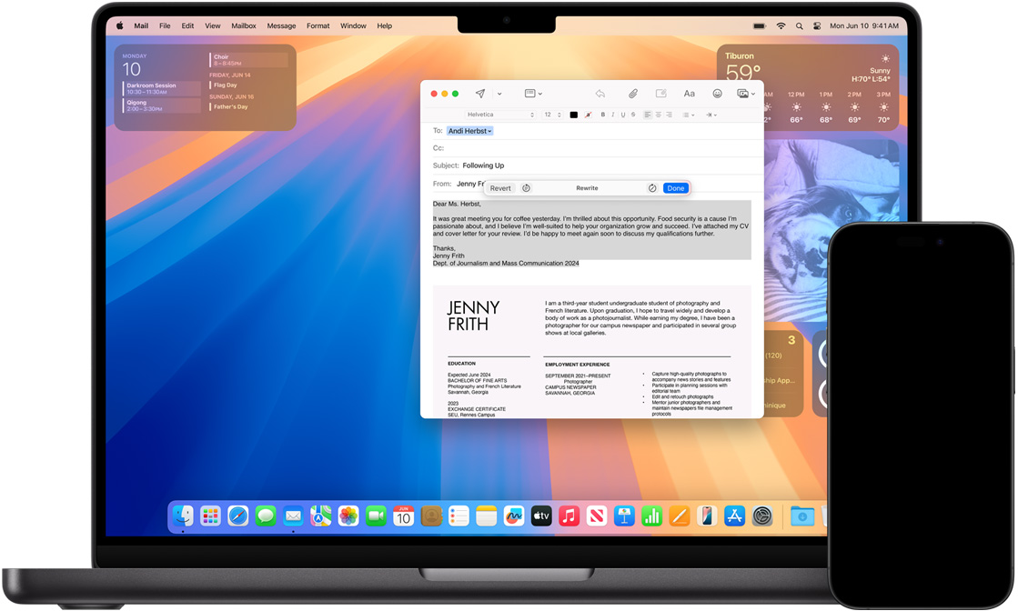 Outils d’écriture affichés sur un iPhone et un Mac