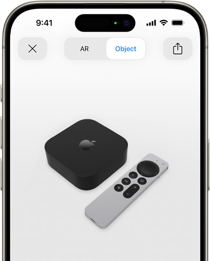 Bildet viser Apple TV 4K i utvidet virkelighet på en iPhone.