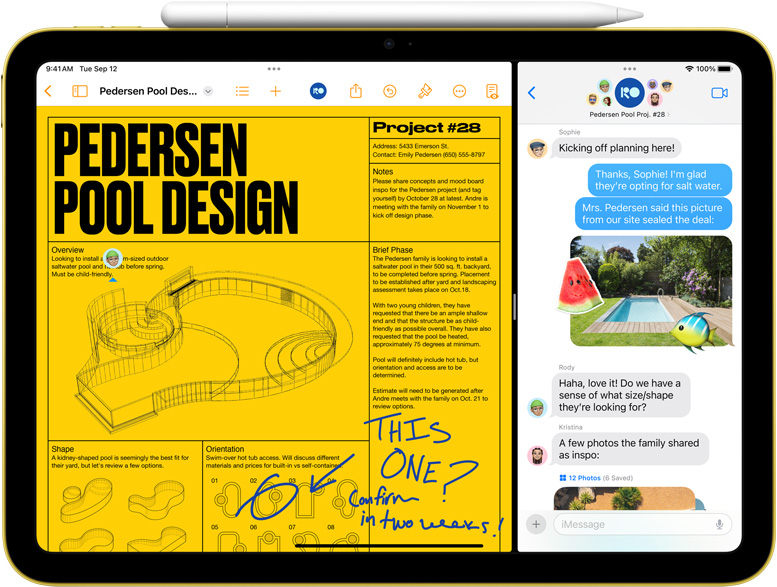 Tampilan Split View Pages dan Pesan di iPad