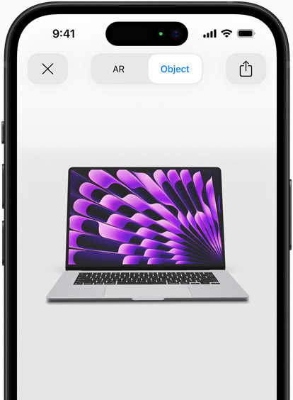 Previsualización de un MacBook Air gris espacial en un iPhone con realidad aumentada