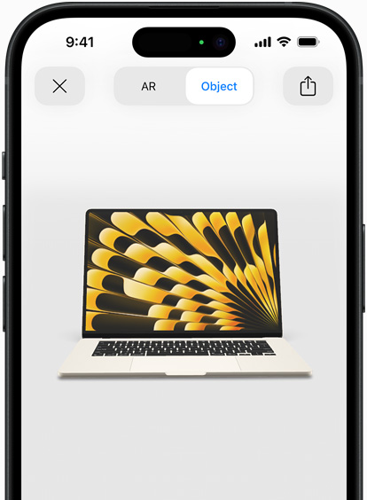 En förhandstitt på MacBook Air i färgen stjärnglans, som visas i AR-upplevelsen på iPhone