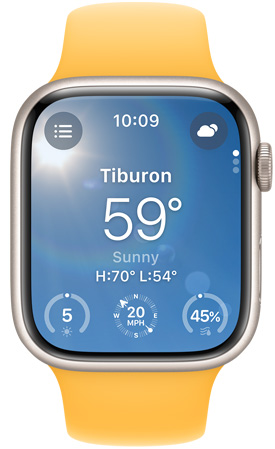 La pantalla de un Apple Watch con la app Clima