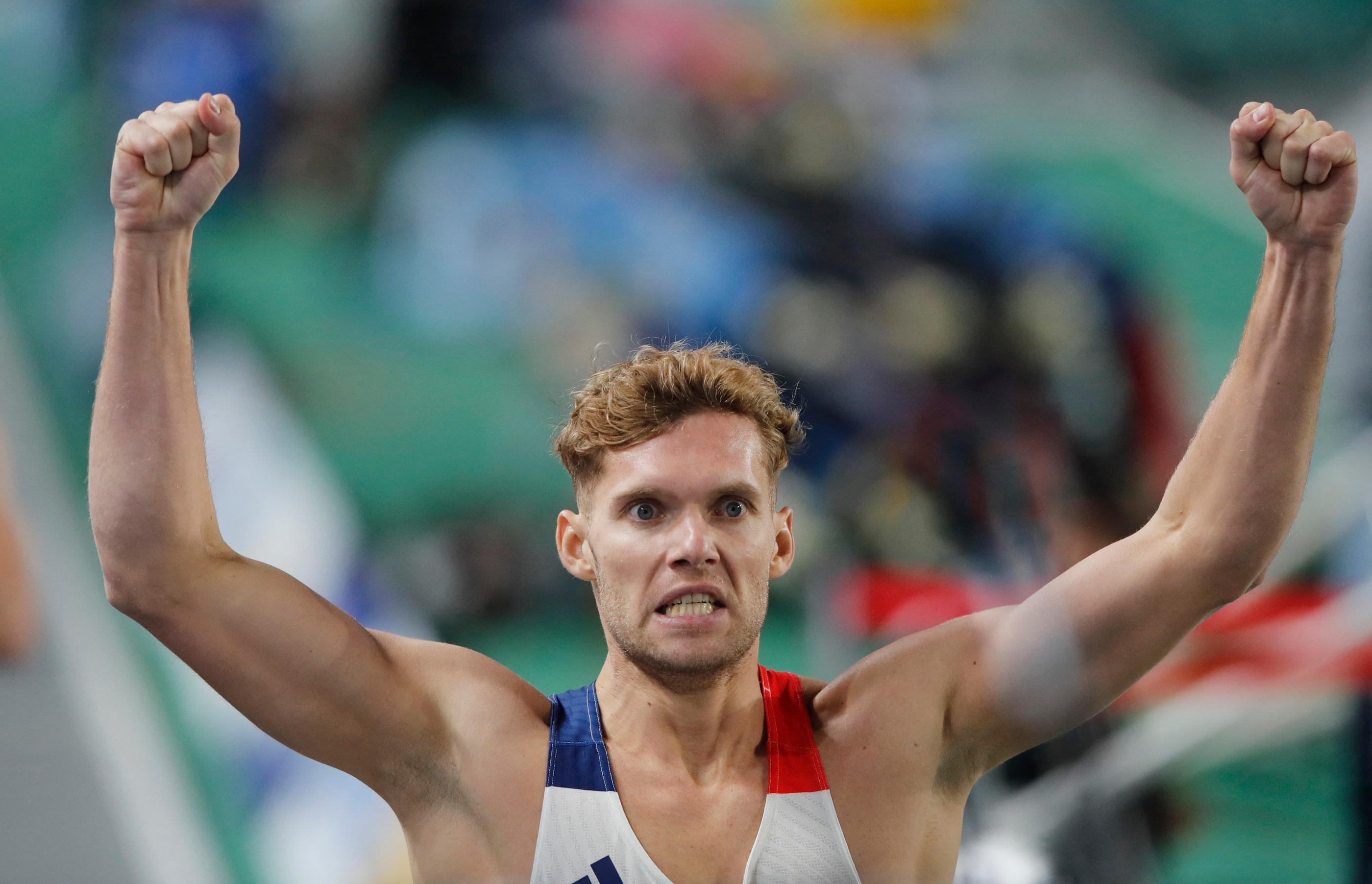 Kevin Mayer a eu le temps de lever les bras dans le final du 1000m. Reuters/Dilara Senkaya