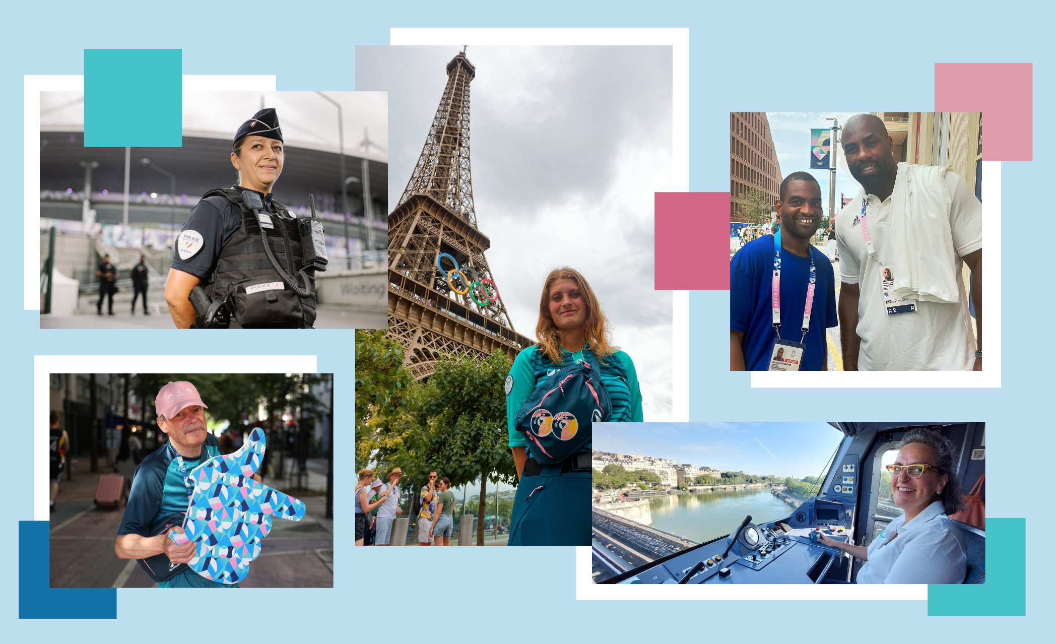 Ces bénévoles, volontaires ou salariés, ont, tout autant que les sportifs, participé au succès des Jeux olympiques de Paris. Montage DA-LP