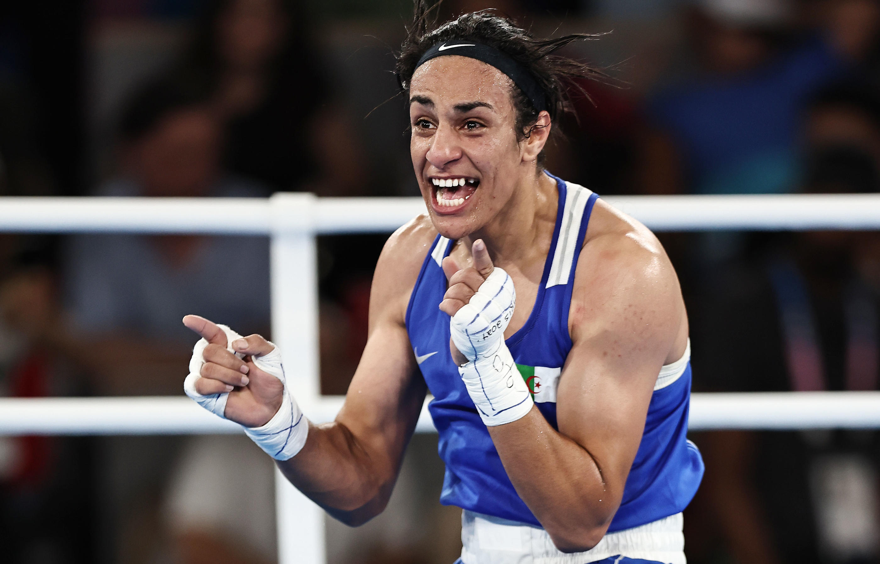 Imane Khelif après sa victoire en demi-finale s'assure de remporter au moins l'argent ce vendredi soir. Schreyer / Icon Sport