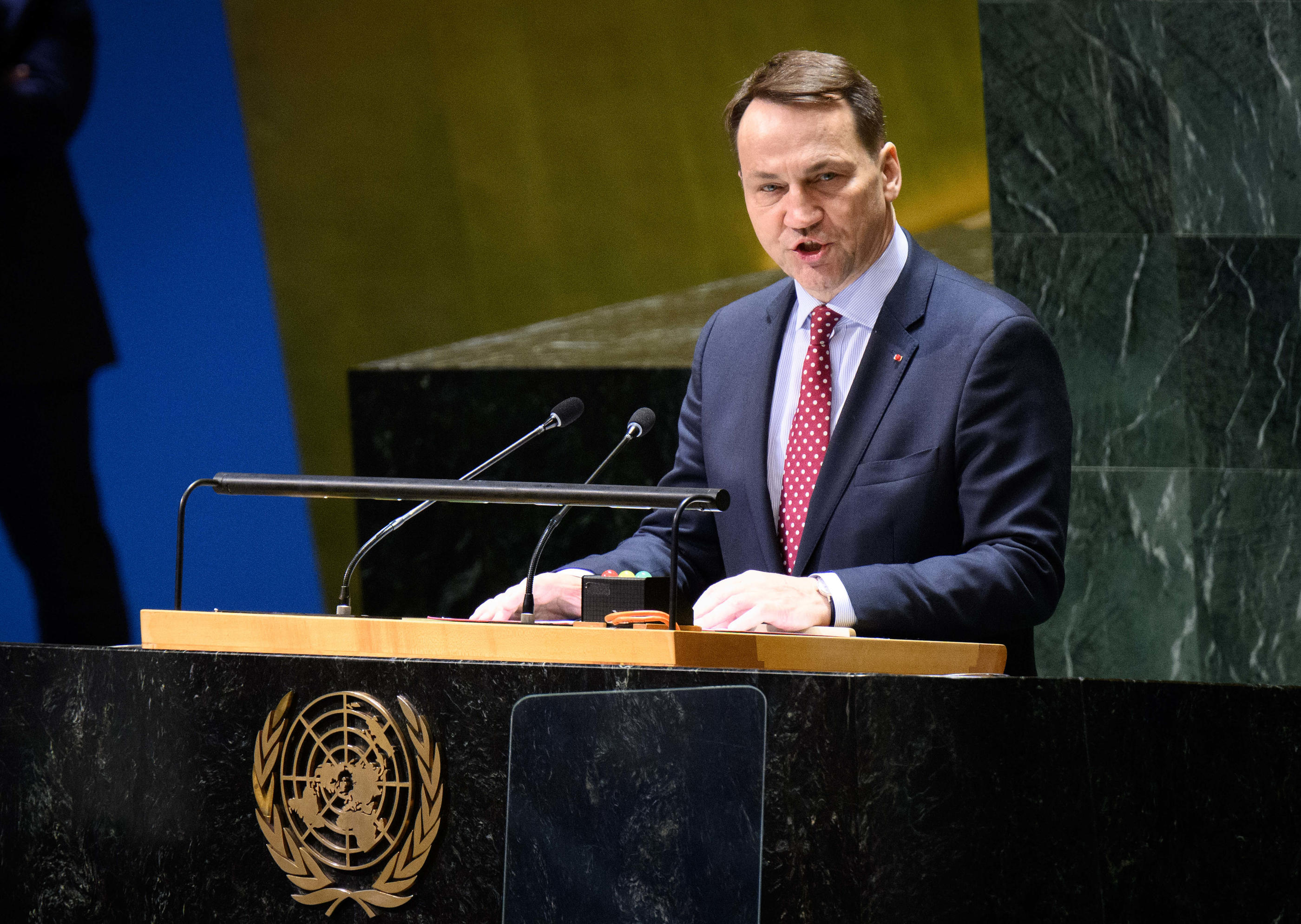 Le ministre polonais des Affaires étrangères, Radoslaw Sikorski, ici photographié à l'Onu en février 2024. Icon Sport/Bernd von Jutrczenka/dpa