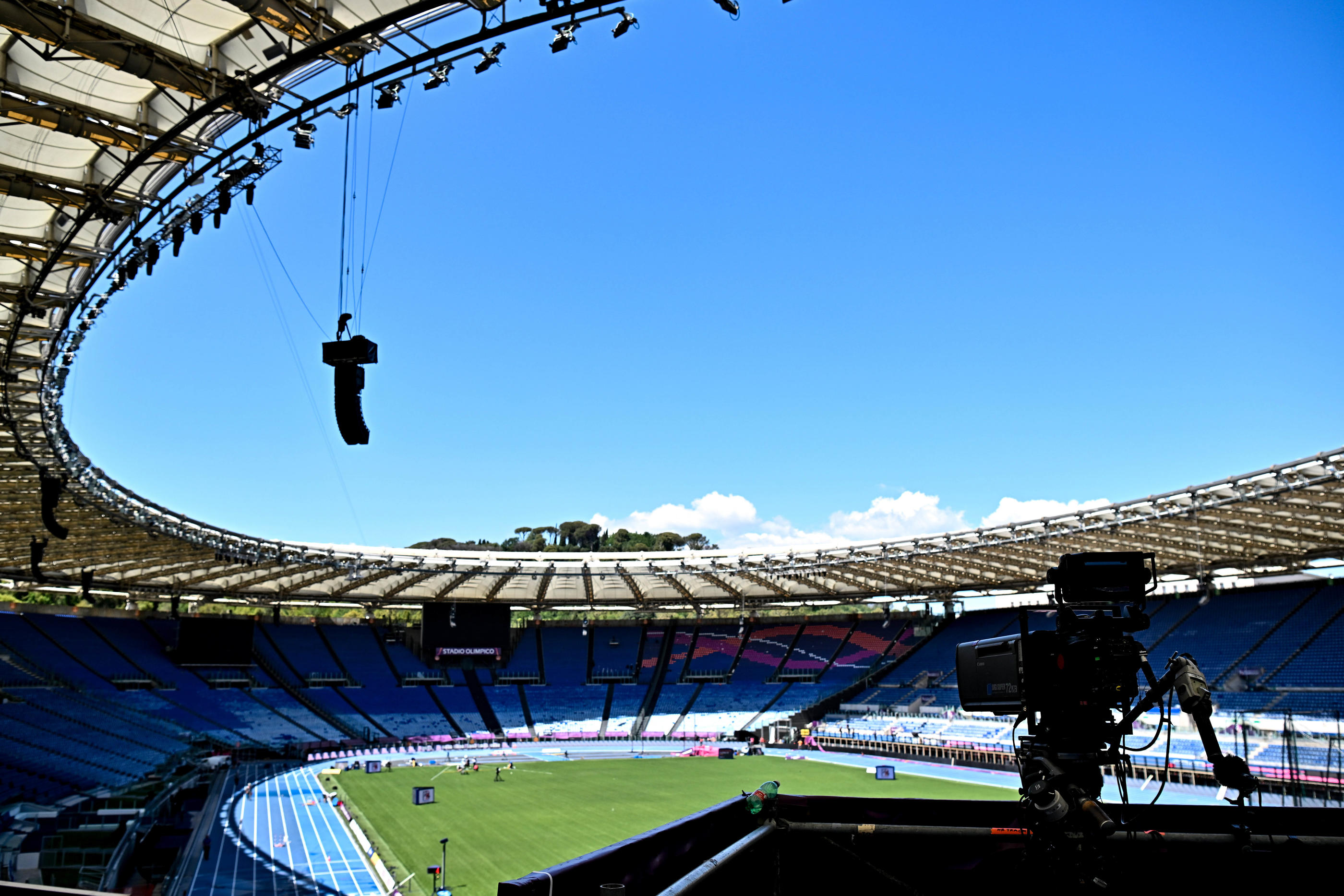 Gros problème de réalisation pendant le 110 m haies de ce mercredi 7 août avec une bascule à quelques secondes de l'arrivée. Sam Barnes/Sportsfile/IconSport