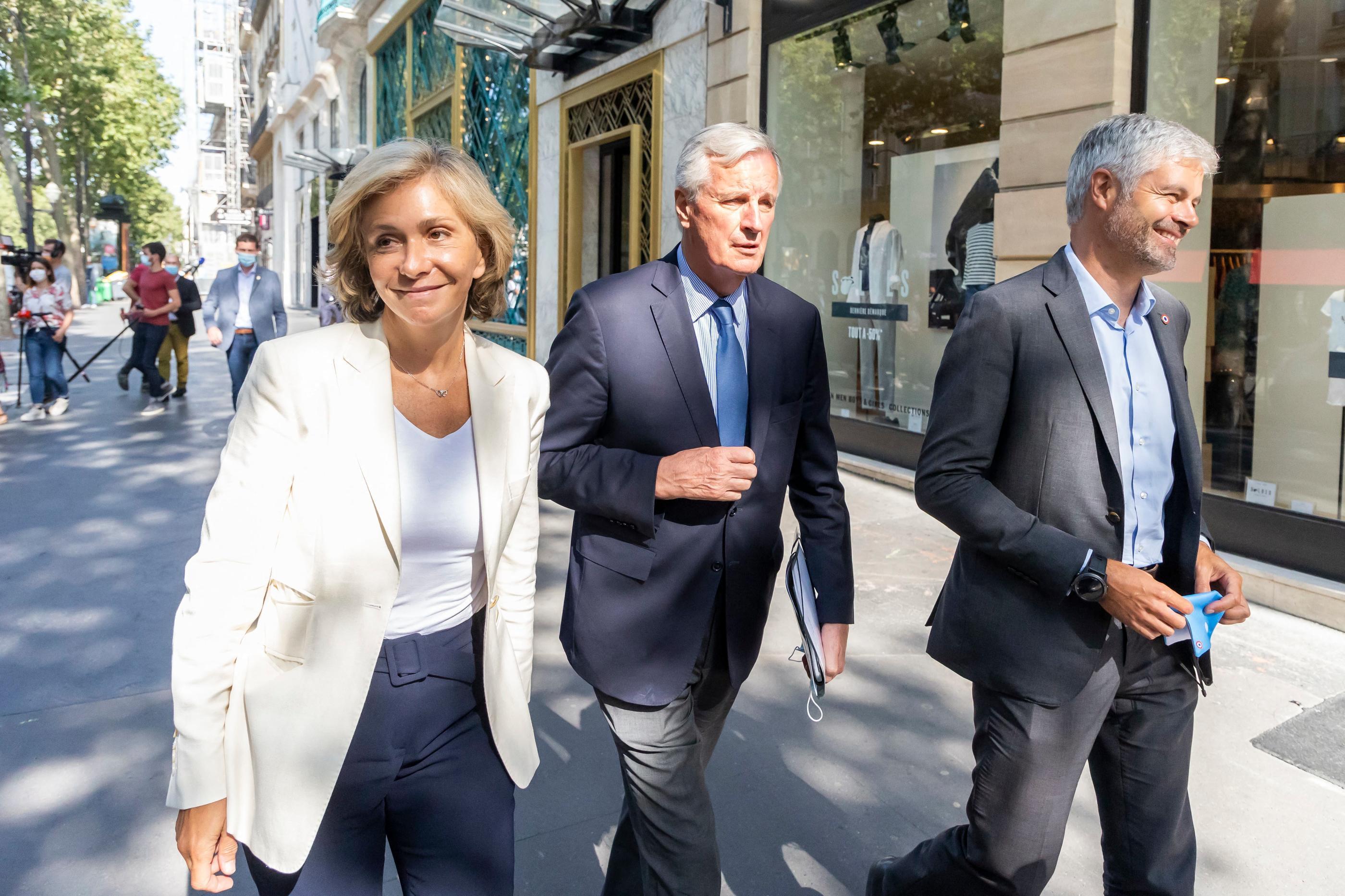 Michel Barnier en compagnie de Valérie Pécresse et Laurent Wauquiez en 2021, lors de la primaire des Républicains en vue de la présidentielle de 2022. IP3/Vincent Isore