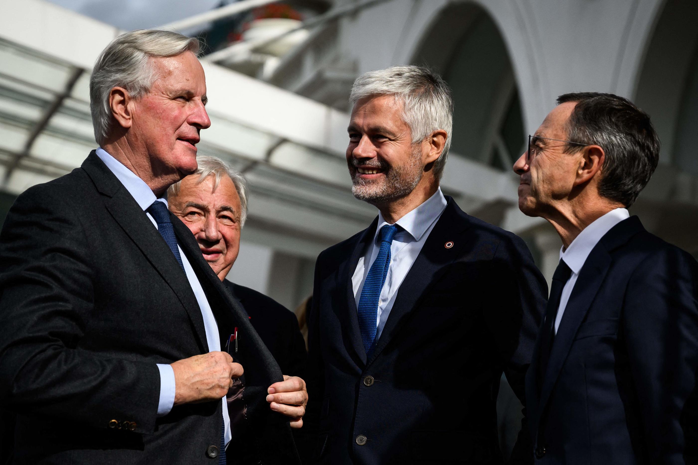 Le Premier ministre Michel Barnier va recevoir ce lundi après-midi les responsables de la droite Gérard Larcher, Laurent Wauquiez et Bruno Retailleau à Matignon (AFP/ JEFF PACHOUD).