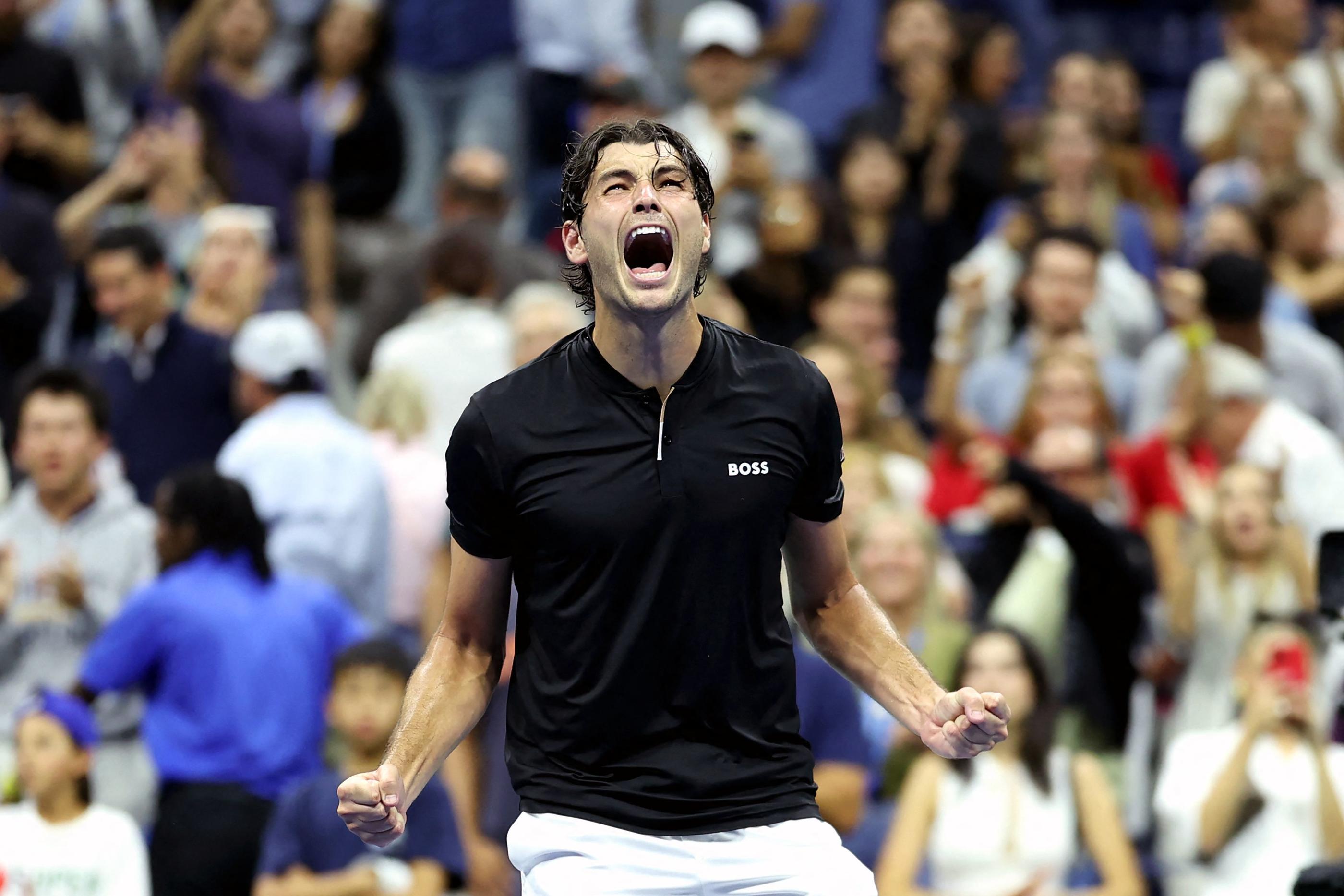 L'Américain Taylor Fritz, vainqueur de Frances Tiafoe en demi-finale le 6 septembre, disputera la finale de l'US Open ce dimanche face à Jannik Sinner. AFP/Charly Triballeau