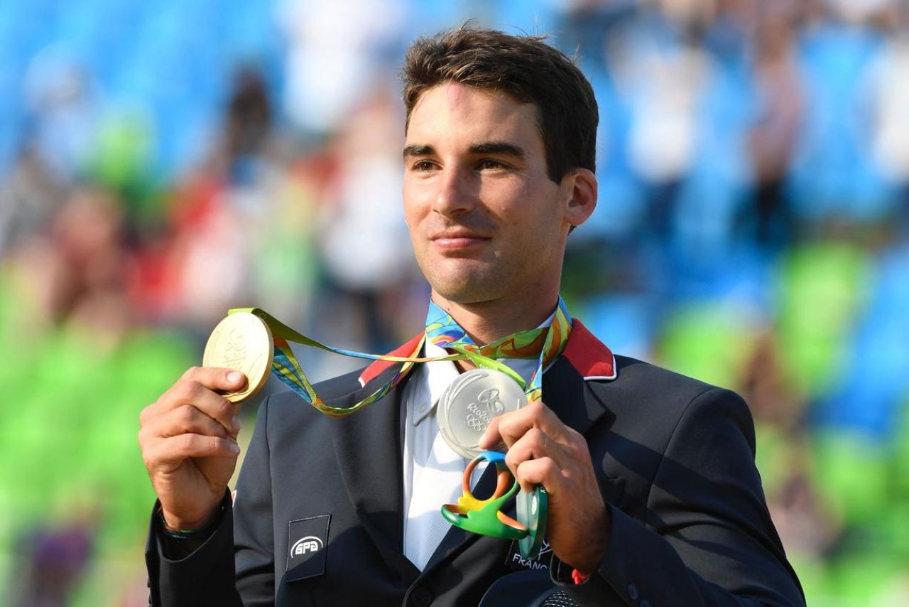 Astier Nicolas, le cavalier de concours complet avait remporté deux médailles le même jour à Rio en 2016. AFP/John MacDougall