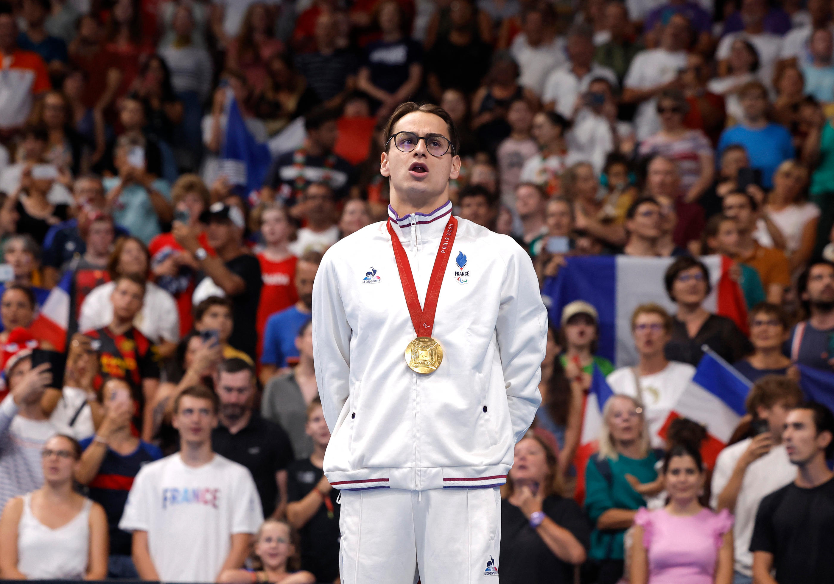 Sur le 400 m nage libre dans la catégorie S9, Ugo Didier a apporté la première médaille d'or à la délégation française.REUTERS/Andrew Couldridge