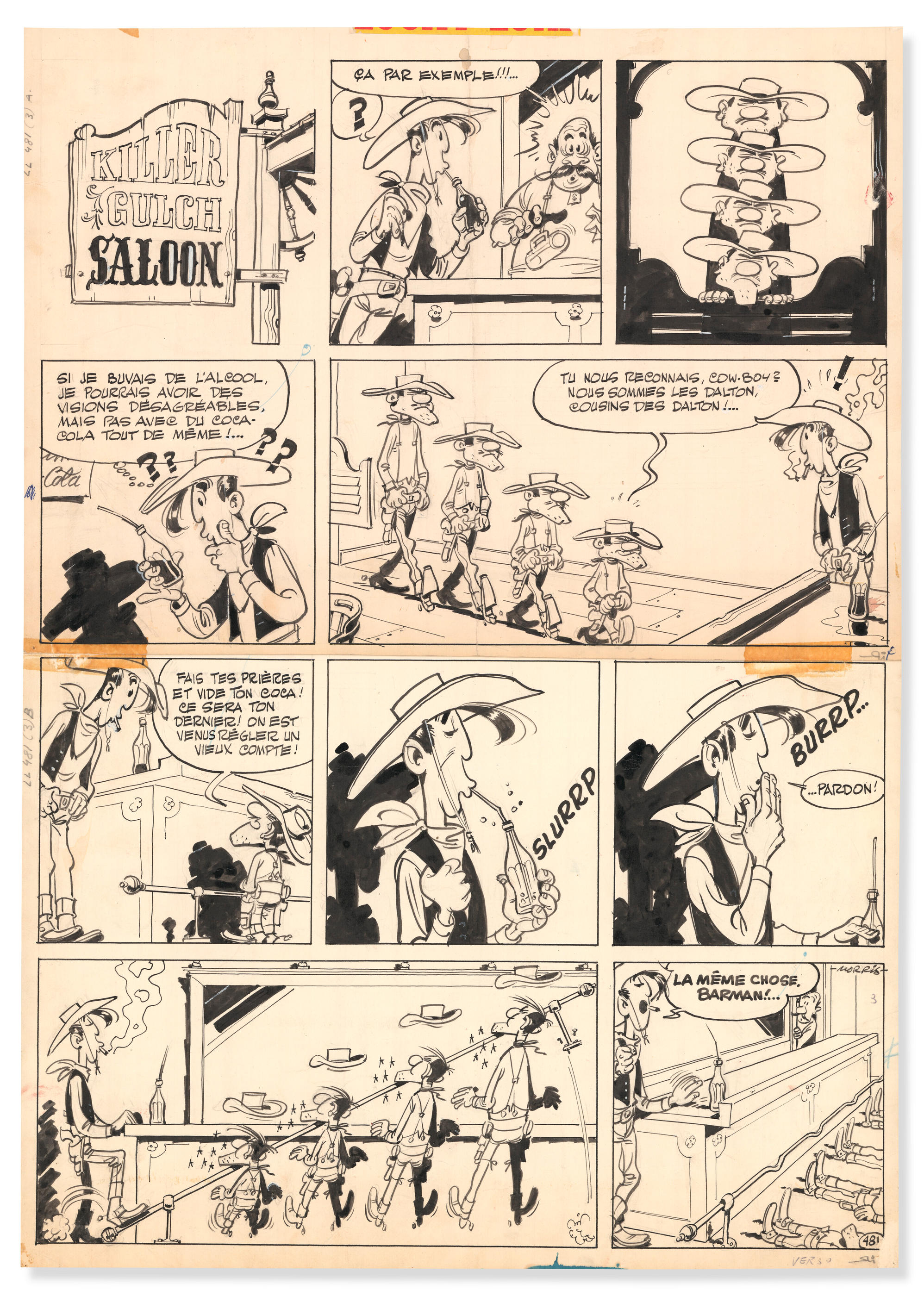 La vente aux enchères du 15 novembre chez Christie's est une première de cette ampleur pour des planches de Lucky Luke. Ici, la première rencontre du cow-boy solitaire avec les frères Dalton. Lucky comics 2024