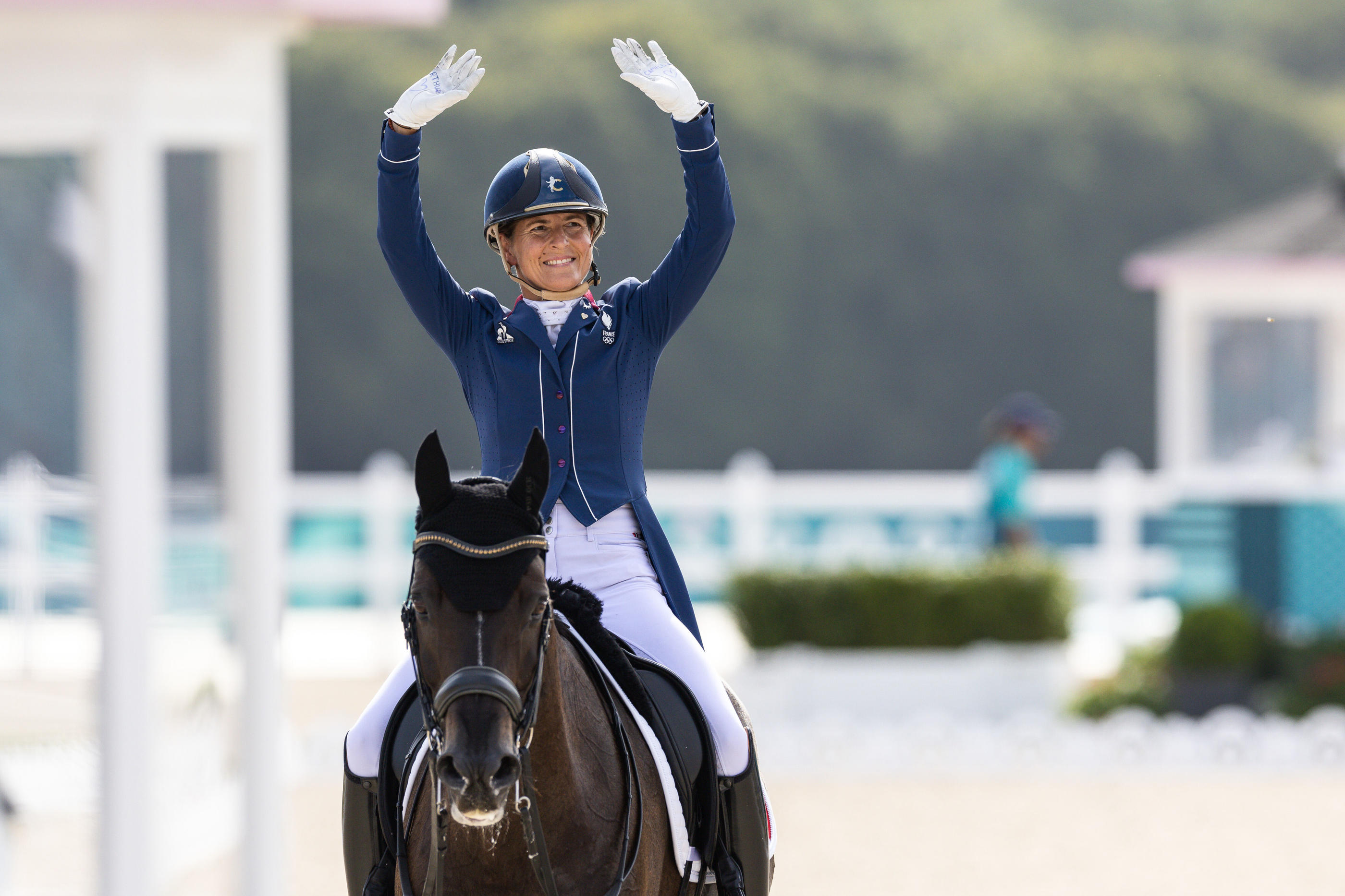 Malgré un résultat en demi-teinte ce dimanche en dressage, la cavalière Pauline Basquin a régalé les spectateurs en s'élançant sur « Alors on danse », de Stromae.  Gepa/Icon Sport