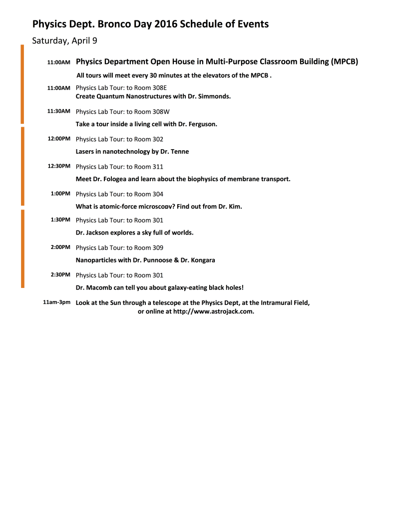 Physics Dept Schedule