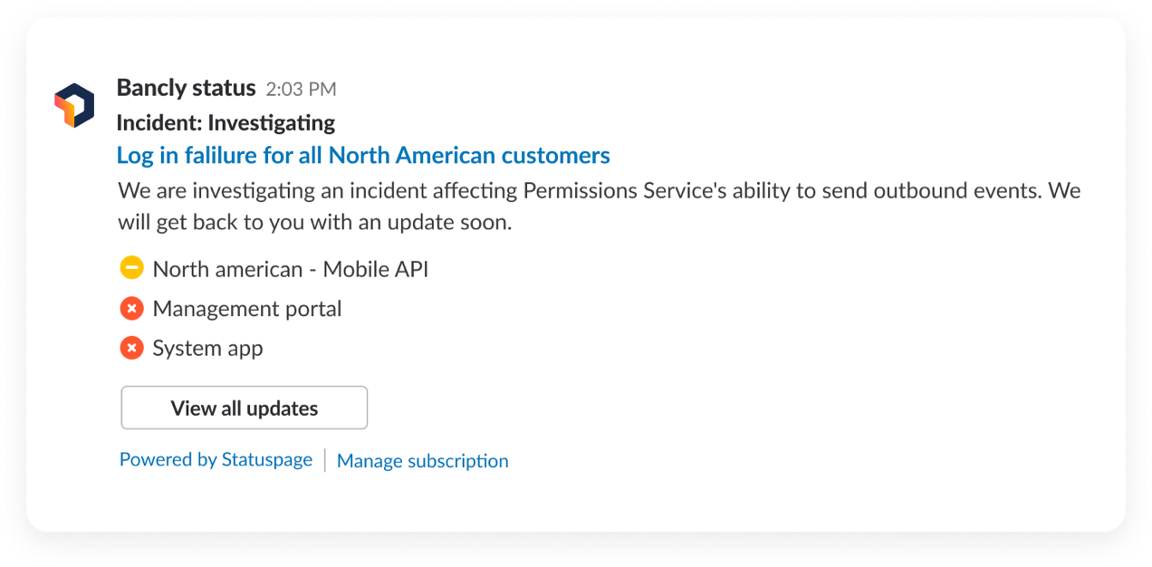 Incident status updates in slack
