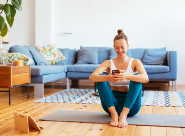 a picture of a woman with her phone