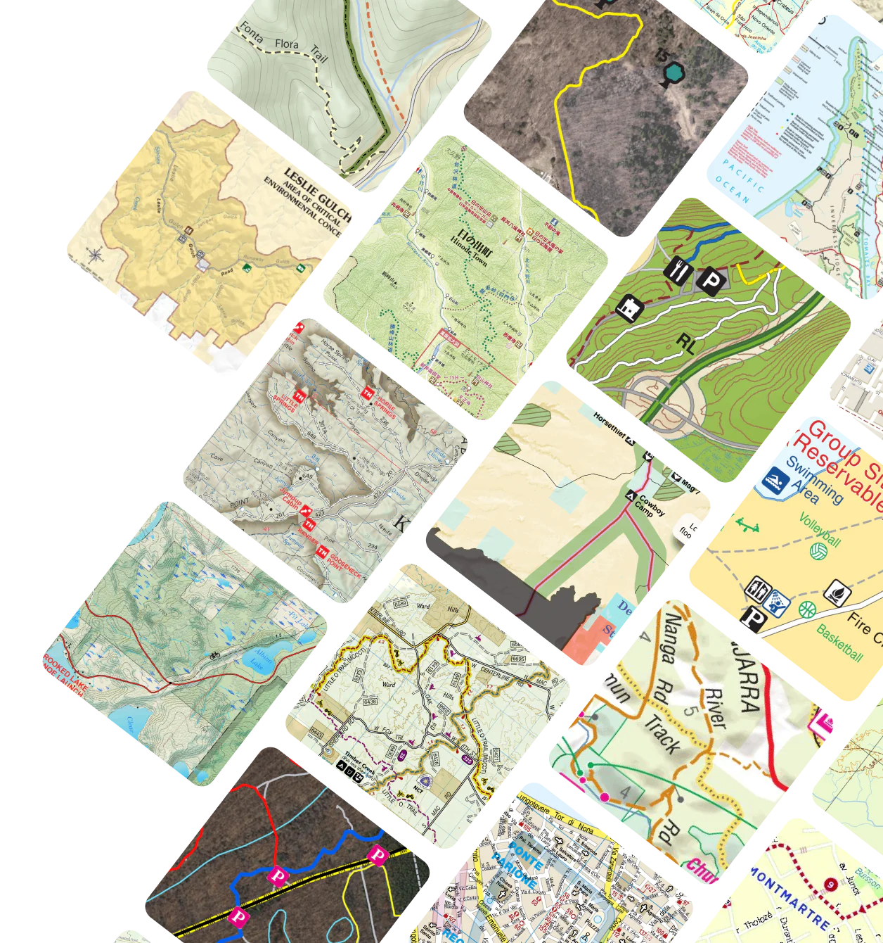 A variety of different maps displayed as tiles