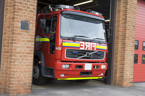 Fire truck leaving the station